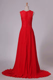 2024 Prom Dresses Scoop A Line Chiffon & Lace Sweep PZCZYP7N