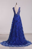 2024 A Line V Neck Lace Sweep Train Prom P9HQJSHT