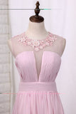 2024 A Line Prom Dresses Chiffon Scoop With Ruffles PM4J186M