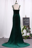 2024 Velvet With Slit Spaghetti Straps Evening Dresses Sheath PSDAYY44