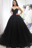 Sweetheart Tulle Ball Gown Black Formal Prom Dresses, Sleeveless Lace up Evening Dresses STK15442