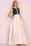 2024 A Line Scoop Satin Prom Dresses With Sequins&Bow PCCAGME6