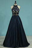 2024 New Prom Dresses A-Line Scoop Floor-Length Lace And Satin PP4TY4SB