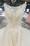 2024 New Arrival Luxurious Scoop Neck Wedding Dresses Tulle Lace Up With Crystals And Beads PQ3D85AT