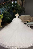 2024 New Arrival Luxurious Wedding Dresses Ball Gown Off The Shoulder Tulle Lace Up With Beads PAHKQ9EK
