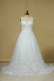 2024 Wedding Dresses Scoop Tulle With Applique Court Train PTKER3G6