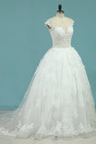 2024 Wedding Dresses Short Sleeves Scoop A Line Tulle PY237G8N