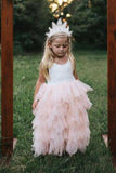 A Line Round Neck Tulle White Straps Flower Girl Dresses with Lace, Baby Dresses STK15021