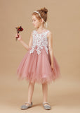 Chic Asymmetrical Sleeveless Applique Tulle Flower Girl Dresses