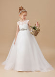 Ivory Floor-length Bowknot Tulle Flower Girl Dresses With Rhinestones Sash