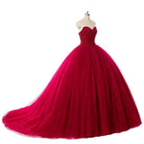 New Style Red Tulle Lace up Sweetheart Strapless Beads Ball Gown Prom Quinceanera Dress