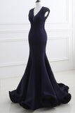 2024 Mermaid V Neck Satin Evening Dresses With Beading P4TGYKGC