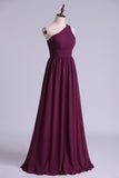 2024 Purple Bridesmaid Dresses A Line One Shoulder Floor Length PECLZQEA