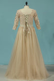 2024 Bateau A Line 3/4 Length Sleeves Prom Dresses P3TFNFKD