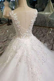 2024 New Arrival Scoop Neck Wedding Dresses Tulle Lace Up With Crystals PR17216E