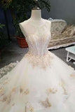 2024 New Arrival Luxurious Scoop Neck Wedding Dresses Tulle Lace Up With Open Back PMRMP2BM