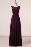 2024 A Line Scoop Lace Bodice Chiffon Floor Length Prom PNH45GFZ