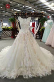 2024 Marvelous Scoop Neck Floral Wedding Dresses Lace Up With Appliques PP4863P9