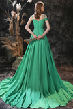 Green Prom Dress Flower Pattern Ornament Evening Dress