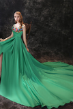 Green Prom Dress Flower Pattern Ornament Evening Dress