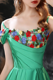 Green Prom Dress Flower Pattern Ornament Evening Dress