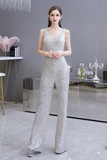 Glitter Sequin V-Neck Prom Evening Jumpsuit