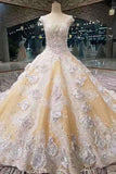 2024 Floral Wedding Dresses Lace Up With Appliques And Crystals Scoop P16SBLYH