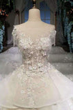 2024 New Arrival Tulle Awesome Scoop Neck Wedding Dresses Lace Up With Appliques PMNAAYXD
