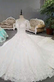 2024 Luxurious Wedding Dresses Scoop Neck With Appliques And Sequins Lace Up PT2ZJ3JF