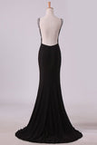 2024 Bateau Prom Dresses Mermaid Open Back Mermaid With Beading PXPN8GHX