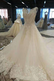 2024 New Arrival Luxurious Scoop Neck Wedding Dresses Tulle Lace Up With Crystals And Beads PQ3D85AT
