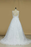 2024 Wedding Dresses Scoop Tulle With Applique Court Train PTKER3G6