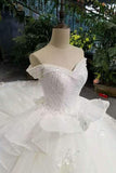 2024 New Arrival Luxurious Wedding Dresses Ball Gown Off The Shoulder Tulle Lace Up With Beads PAHKQ9EK