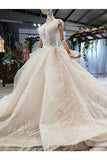 Ball Gown Wedding Dresses One And Half Meter Train Short Sleeves Top Quality Appliques P1JMMXH7