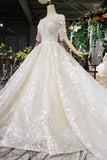 2024 Ball Gown Wedding Dresses Scoop Half Sleeves Appliques 2 PGJ633GZ