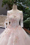 2024 New Arrival Pink Wedding Dresses Lace Up Long Sleeves With Appliques And Beading PMAS1FDB