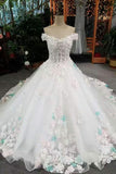 2024 New Arrival Off The Shoulder Floral Wedding Dresses Lace Up With Appliques And PM77ZCHC