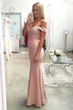 2024 Prom Dresses Mermaid Off The Shoulder Elastic Satin & Lace P1L1Q1CA