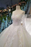 2024 New Arrival Tulle Off The Shoulder Wedding Dresses Lace Up With Appliques PK5L5SGQ