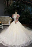 2024 New Arrival Peony Flower Wedding Dresses Scoop Neck Tulle Lace Up With PRB63P4E