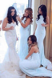Charming Light Blue Mermaid High Neck Bridesmaid Dresses, Long Wedding Party Dress STK15101