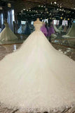 2024 New Arrival Awesome Wedding Dresses Off The Shoulder A Line With Crystals Royal Train Tulle Lace P42AYDG3