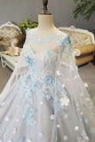 2024 New Arrival Scoop Neck Floral Wedding Dresses A-Line Lace Up With Beads And Appliques Handmade Flowers PAQYTSSC