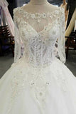 2024 Luxury Wedding Dresses A-Line Floor Length Long Sleeves Lace Up Back Tulle With Applique P3M6AR84