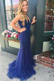 V-neck Beading Backless Long Mermaid Prom Dresses Evening Dresses