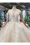 Ball Gown Wedding Dresses One And Half Meter Train Short Sleeves Top Quality Appliques P1JMMXH7