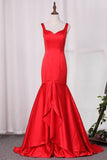 2024 Satin Mermaid Straps Evening Dresses Sweep P45DYJEB