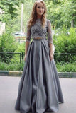 2024 Prom Dresses A-Line Scoop Floor-Length Satin & Lace PD8ZBCX4