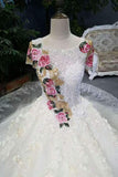 2024 New Arrival Peony Flower Wedding Dresses Scoop Neck Tulle Lace Up With PRB63P4E