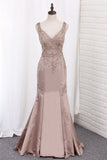 2024 New Arrival Evening Dresses V Neck Satin With PR829QR3